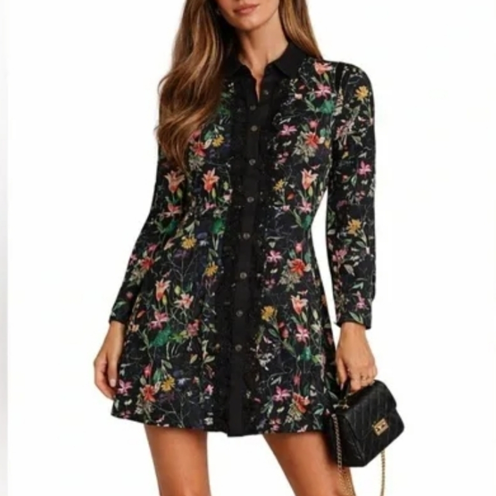 The Kooples Daisy Love Floral Lace Mini Dress Black